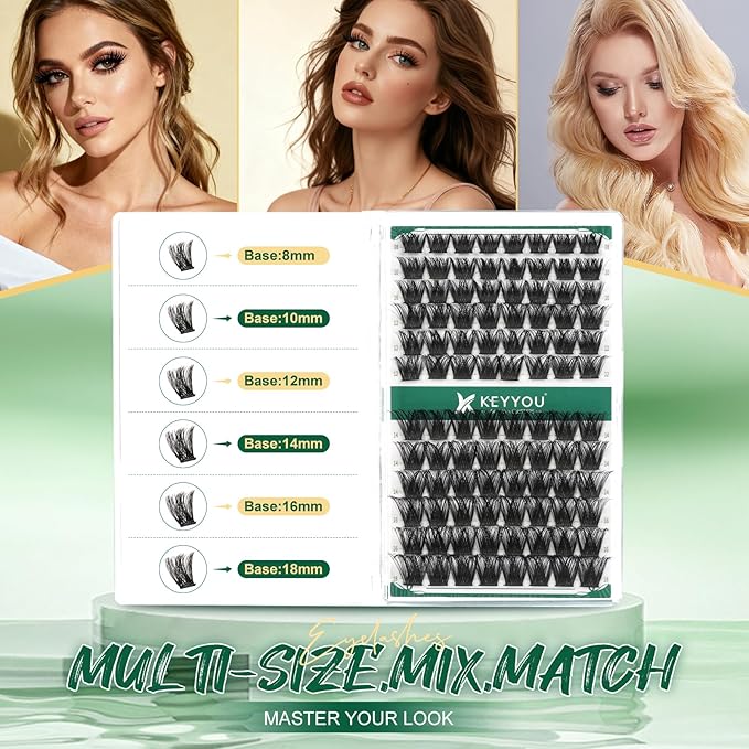 Lash Clusters 96pcs Individual Lashes Y02 D Curl 8-12MIX Cluster Lashes KEYYOU Volume Wispy Lash Extension Soft&Comfortable Easy DIY at Home(Y02,D-8-12MIX)