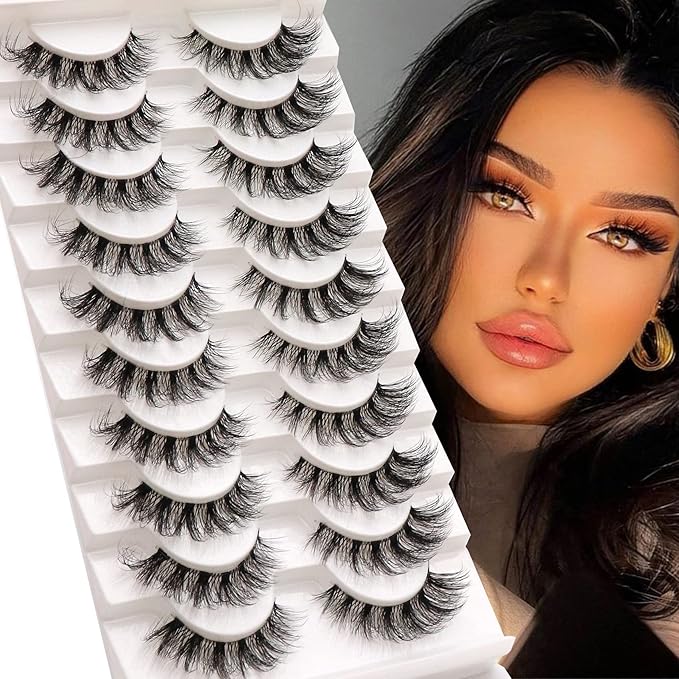 Veleasha Russian Strip Lashes with Clear Band Looks Like Eyelash Extensions D Curl Lash Strips 10 Pairs Pack (DT11)