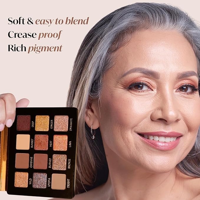 Lamora Nude Bronze Eyeshadow Palette - 12 Warm Brown Highly Pigmented Shimmer & Matte Shades - Travel Size Makeup Palette with Mirror