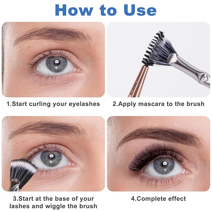 PAGOW 2 Pcs Folding Angle Scalloped Lash Brush, Multifunctional Mascara Fan Brush for Lashes, Eyelash Comb Separator Wands Makeup Tool (Black+Yellow)