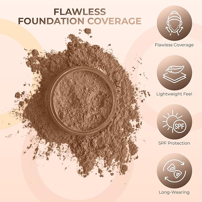 4pc Full Size Kit (Cocoa) Mineral Makeup Matte Translucent Loose Foundation + Kabuki Brush + Concealer + Finishing Setting Powder + Bare Face Full Coverage SPF 30 All Skin Types Waterproof