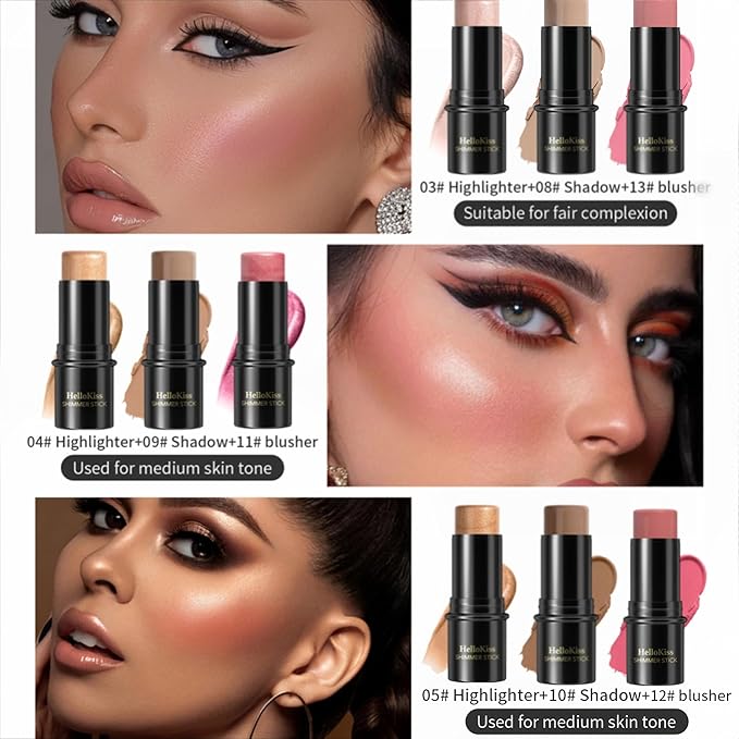 MAEPEOR Cream Blush Stick 15 Colors Lightweight Blendable Contour Highlighter Blush Stick Long Lasting Waterproof Blusher Pen (Highlighter 05)
