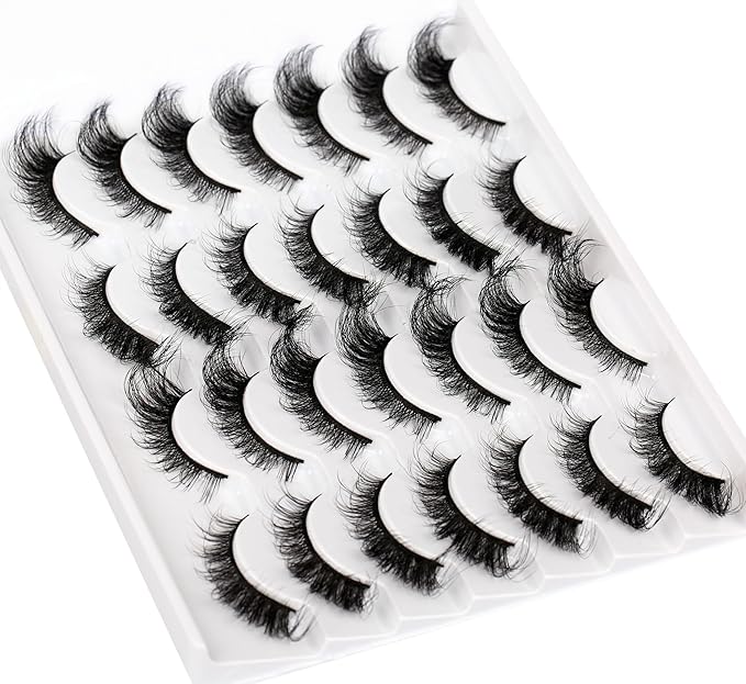 False Eyelashes Volume Wispy Cat Eye Lash Natural Spiky Fake Eyelashes Foxy Faux Mink Lashes Strips 14 Pairs Pack