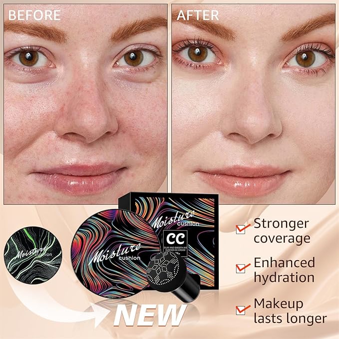 Mushroom Head Air Cushion CC Cream Strong Concealer, Face Makeup Cushion Foundation Long Lasting, Moisturizing BB Cream Makeup Base Primer Even Skin Tone for All (Buff Beige, 3.21 Ounce (Pack of 1))
