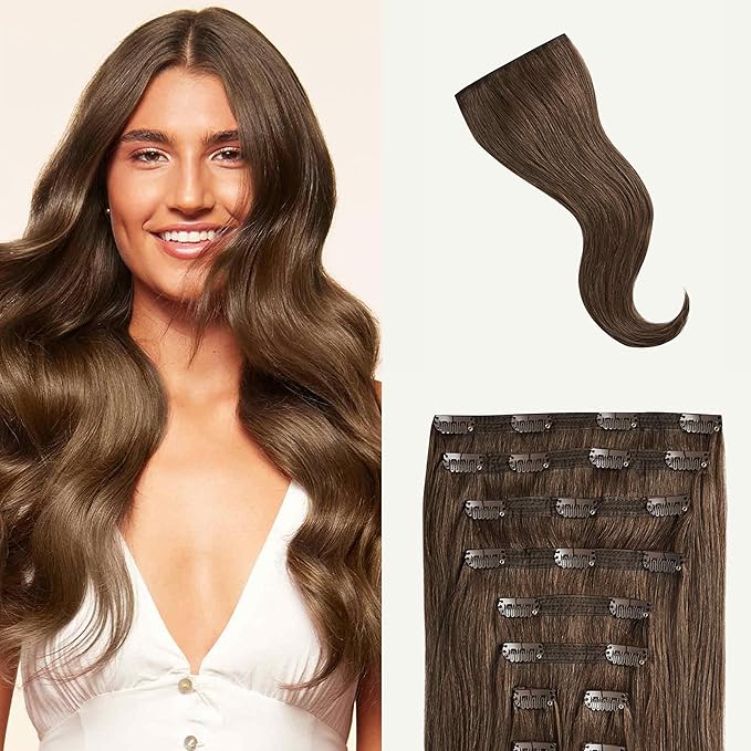 Luxy Hair 24" Neutral Brown Classic Clip-In Hair Extensions (240 grams) 100% Remy Human Hair, Natural,Volume, 10-Piece Set, Blends Easily