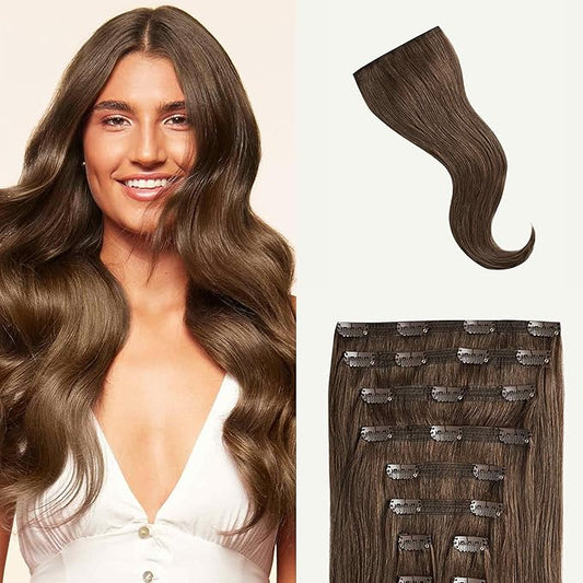 Luxy 100% Remy Human Hair, Classic 160g Clip-In Hair Extensions - 10 Wefts Multi-Dimensional Color for Natural Blending, Adds Volume & Length, Easy Apply & Remove 16" Neutral Brown Classic