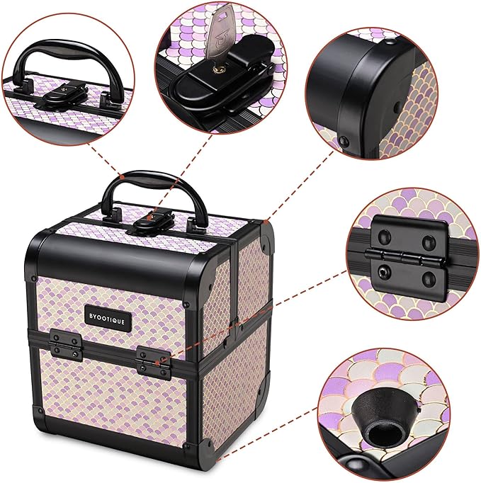 BYOOTIQUE Makeup Train Case Trolley w/Cube Case Cosmetic Organizer Art Deco Tyrian