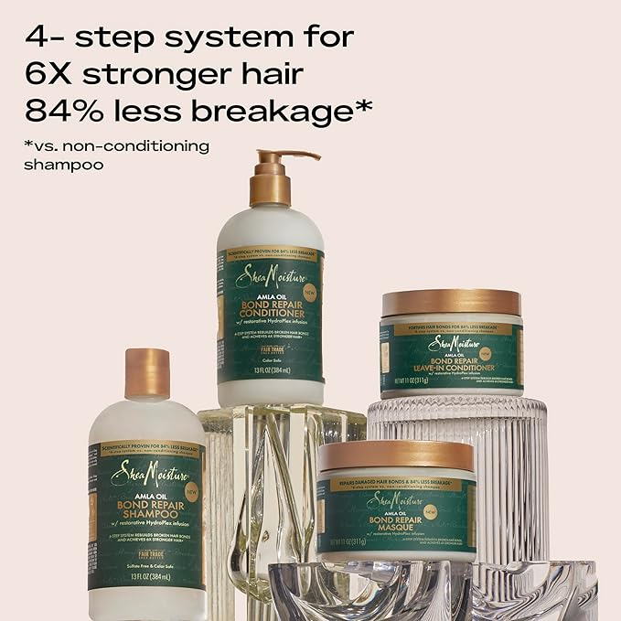SheaMoisture Bond Repair Shampoo, Conditioner, Leave-In, & Masque 4 Pk Alma Oil to Strengthen Hair with Restorative HydroPlex Infusion