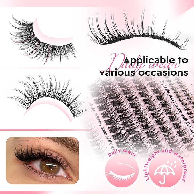 Focipeysa Natural Lash Clusters Eyelash Clusters Natural Wispy Lash Extensions Cat Eye Eyelashes Extension C-curl Individual Eyelashes Extensions 10-16mm Eyelashes Clusters DIY Lashes
