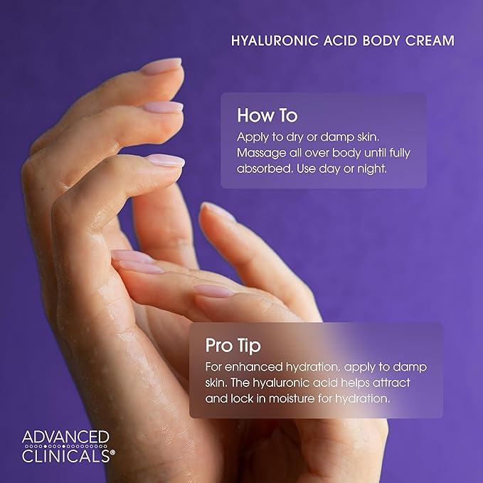 Advanced Clinicals Hyaluronic Acid Moisturizer Body Cream W/Vitamin E | Hydrating Cream & Body Lotion For Women & Men To Help Improve Look of Wrinkles, Dry Skin, Crepey Looking Skin, 16OZ, 2-Pack