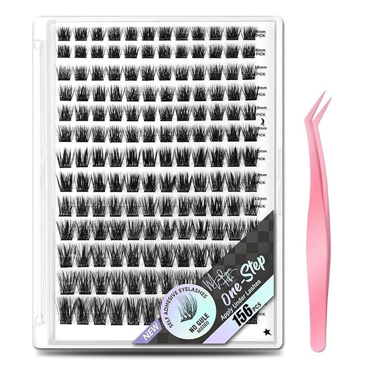 156 PCS Self-Adhesive Lash Clusters – No Glue Needed, Dual-Row Sticky Strip Lashes, DIY Individual Lash Extensions, Super Hold False Eyelashes (Volume-Mixed)