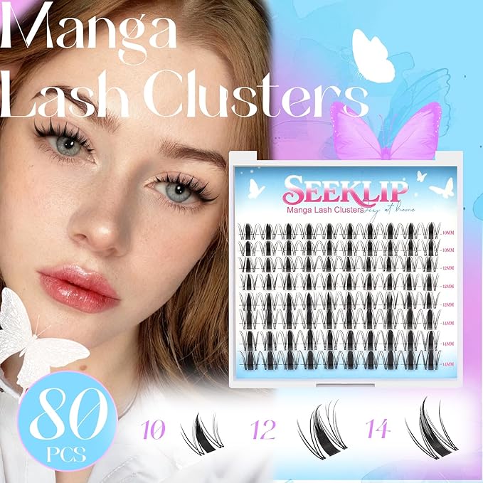 Fairy Manga Lash Clusters 10-14mm C Curl Spike Eyelash Clusters Lashes Extension Fairy Lash Clusters Lashes Cluster with Invisiable Band (Fairy)
