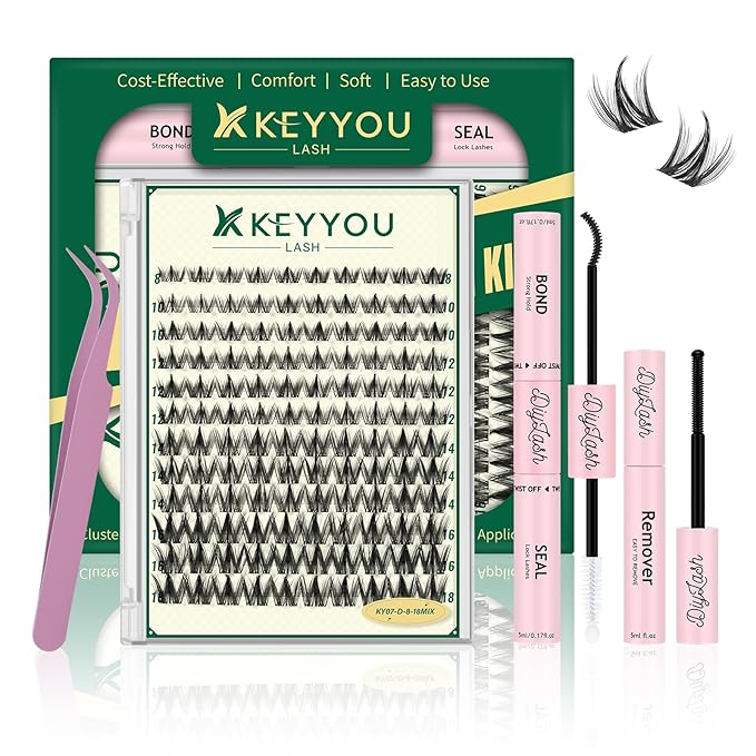 KEYYOULASH Lash Clusters Kit 120pcs 8-18MIX Lash Clusters Spiky Manga Lash Extension Kit with Lash Bond and Seal,Remover,Applicators for DIY Anime Eyelash Extension Kit at Home (KY07 Kit)