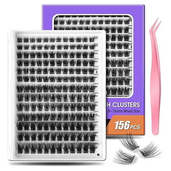 Fluffy Lash Clusters, 156 Lightweight Clusters Individual lashes, 8-16mm Individual Lashes DIY Cluster Lashes Extension Soft Comfortable False Eyelashes (Volume-Mixed)