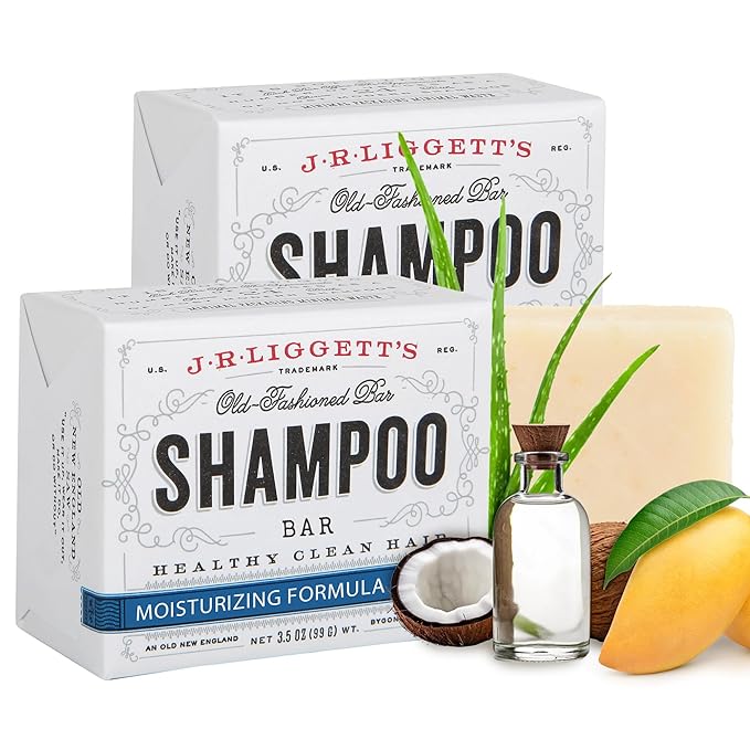 J·R·LIGGETT'S Shampoo Bar - Moisturizing Formula, All Natural Solid Bar Shampoo with Coconut Oil & Aloe Vera - Sulfate Free, Detergent Free, Restores Softness, Protect Against Breakage, 3.5oz - 2 Pack