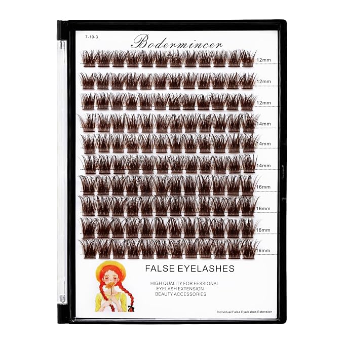 Bodermincer Lash Clusters D Curl Black/Brown/Colored Lashes 10-12-14/12-14-16/16-18-20mm Mixed Lash Clusters Kit For Beginner (M01-Dark Brown-12-14-16mm MIX)