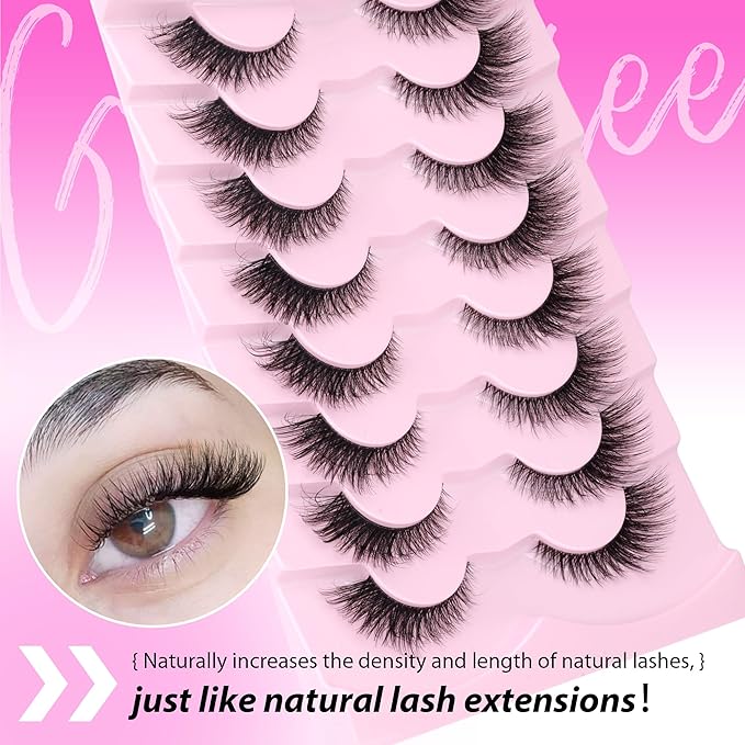 Fox Eye Lashes Wispy Eyelashes Natural Look Clear Band Lashes Fluffy Faux Mink Lashes Strip Natural False Lashes Pack by GVEFETIEE 8 Pairs