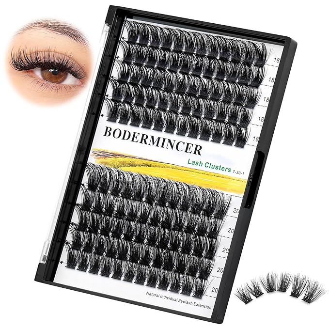 Bodermincer 120 Clusters 10mm+12mm/12mm+14mm/14mm+16mm Mixed Wide Cluster False Eyelash Individual Cluster EyeLashes Grafting Fake False Eyelashes Eyelash Extension (Black 18mm+20mm Mixed)