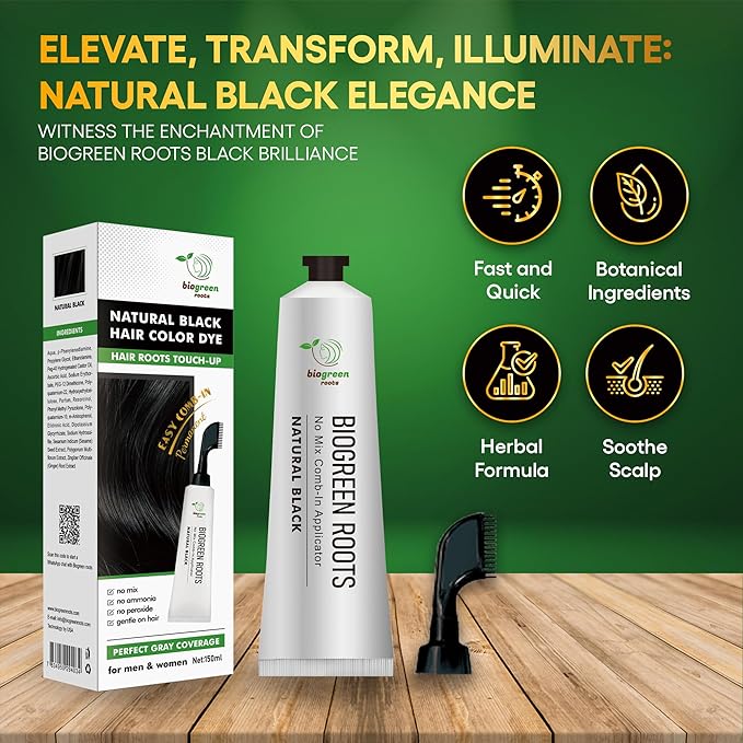 Ammonia-Free & Paraben Free Herbal Hair Dye - Hair Dye for Women & Men - Natural Color and Herbal Nourishment - No Stain on Skin - Natural Black (150 ml)