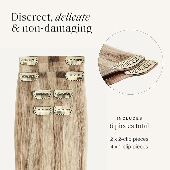 Luxy 100% Remy Human Hair Extensions for Thin Hair Thinning Hair Fill-Ins – 6 Seamless Wefts Multi-Dimensional Color Blend - Natural-Looking Volume & Coverage 95 grams 20" Dimensional Cream Blonde