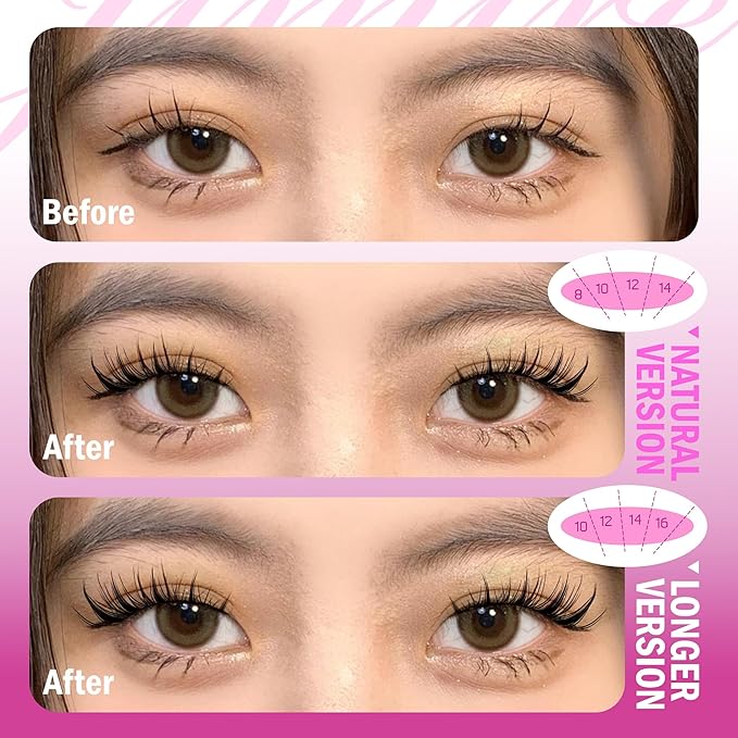 Fairy Lash Clusters Natural Look Manga Eyelash Clusters Wispy D-Curly Cluster Eyelash Extensions 110 Pcs 8-16MM Wispy Individual Lashes Wet-Look Lash Extension with Invisible Lash Band