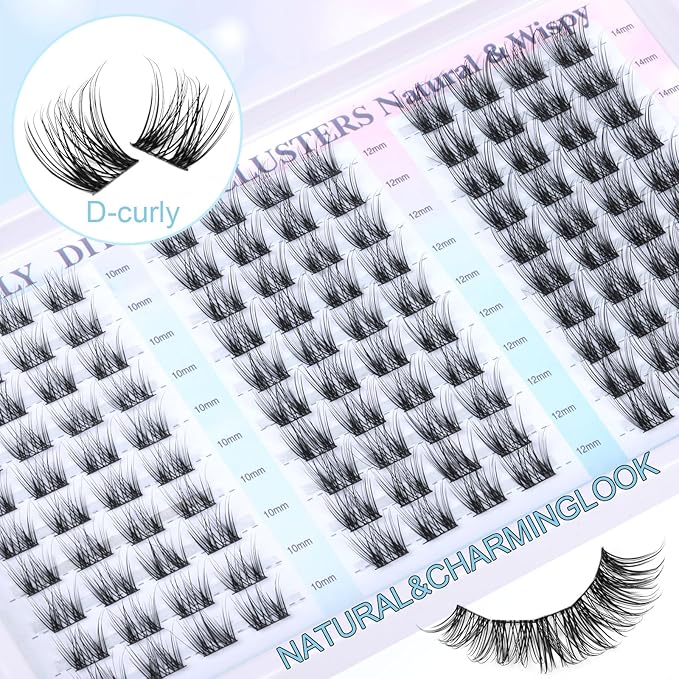 Lash Clusters Natural Eyelash Clusters D-Curly Cluster Lashes zanlufly Wispy Individual Lashes Cluster Eyelash Extension 10 12 14MM DIY Lash Extension