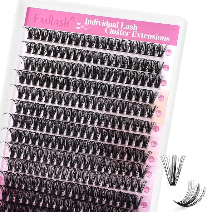 FADLASH Wispy Lash Clusters 280Pcs DIY Individual Eyeslash Clusters Natural Look 40D D Curl 12-18mm Lash Clusters Soft Fluffy Eyelash Extensions (Packaging Cards May Vary))