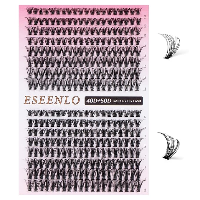 320pcs Lash Clusters 9-16mm 40D 50D Eyelash Extension Kit, Individual Lashes Kit with Bond and Seal, Lash Tweezers