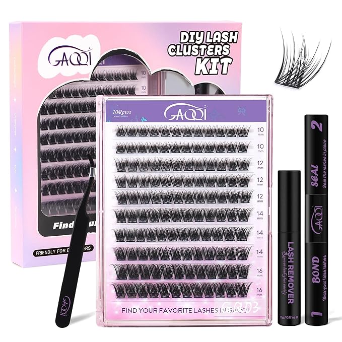 GAQQI Lash Clusters Kit, DIY Lash Extension Kit 120PCS Cluster Lashes C Curl, Wispy Eyelash Clusters 10-16MM with Lash Bond and Seal,Lash Remover and Lash Applicator (GQ03-KIT)