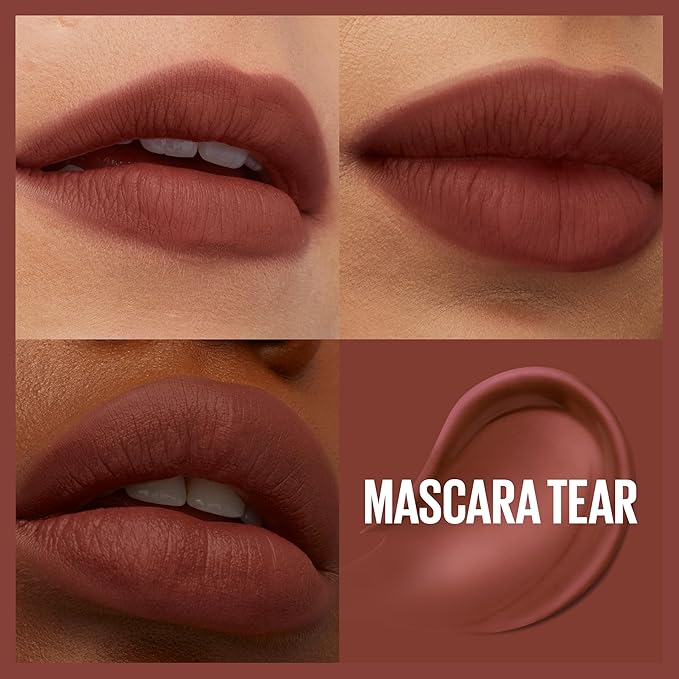 MAYBELLINE Super Stay Teddy Lip Tint, Long Lasting Matte Lipstick For Up To 12HR Wear, Mascara Tear, 1 Count