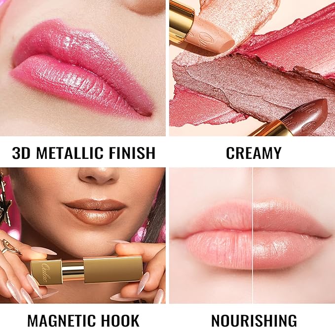 Oulac Metallic Puple Lipstick Set 3PCS, Comfortable Creamy Texture, Smooth No Grainy Feeling, Vegan & Gluten Free, Full-Coverage Lip Makeup, 3 X 4.3 g, 606+04+14