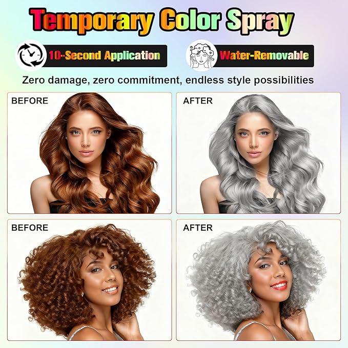 Temporary Hair Spray Color for Kids Women - One-Time Use Green Hair Spray, Vegan and Cruelty-Free Semi-Permanent Hair Color Dye (4.02Oz, Gray)