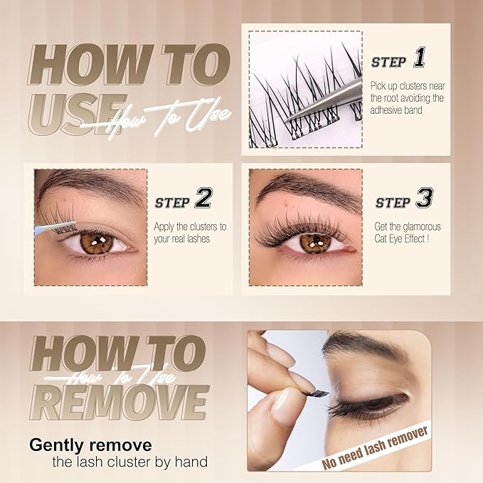 Natural Self Adhesive Lash Clusters Pre Glued Eyelash Clusters Wispy Stick on Lashes Self Adhesive Lashes Clusters Natural Look C-Curly Individual Lashes 9-11MM by Lvmixwig