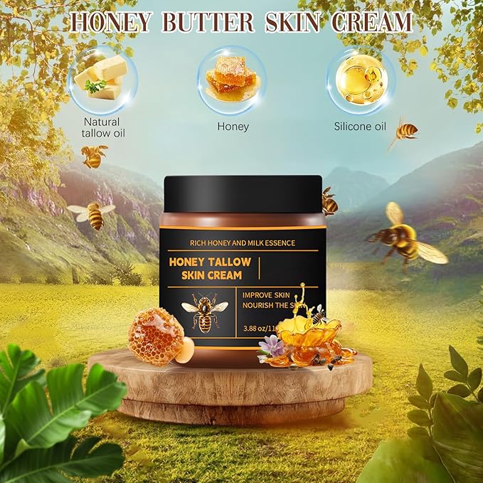 2Pcs Marromi Beef Tallow for Skin, Tallow Honey Balm, Organic Grass-Fed Beef Tallow Balm with Raw Honey, Natural Soothing Moisturizing Anti-Aging, Suitable for All Skin Types