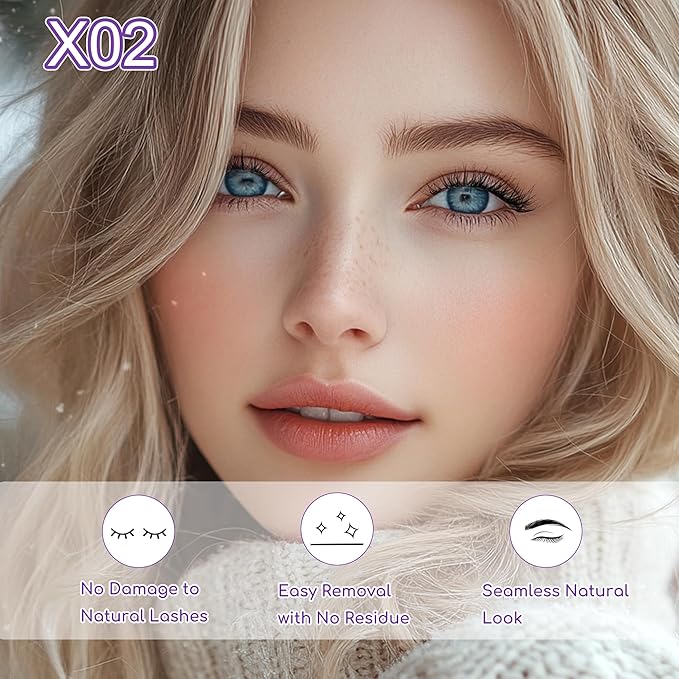 JoMay Self Adhesive Eyelashes, Press on Lashes No Glue Needed, Glueless Lashes Pre-Glued Natural Cluster Extension Kit D Curl For Beginners, No Sticky Residue 1 Step DIY 48PCS 10-16mm X02