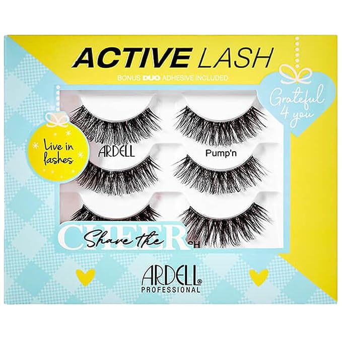 Ardell Active Lash Pump’n – Sweat-Resistant Natural Look False Eyelashes with Bonus DUO Adhesive, Strip Lashes for Active Lifestyles, Holiday Gift Set, 3 Pairs
