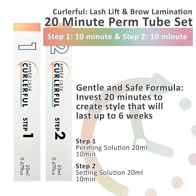 Amber Lash Curlerful, Brow Lamination Tube Set, For Professional Brow Perm, Step 1 & Step 2, 20 ml / 0.67 floz each