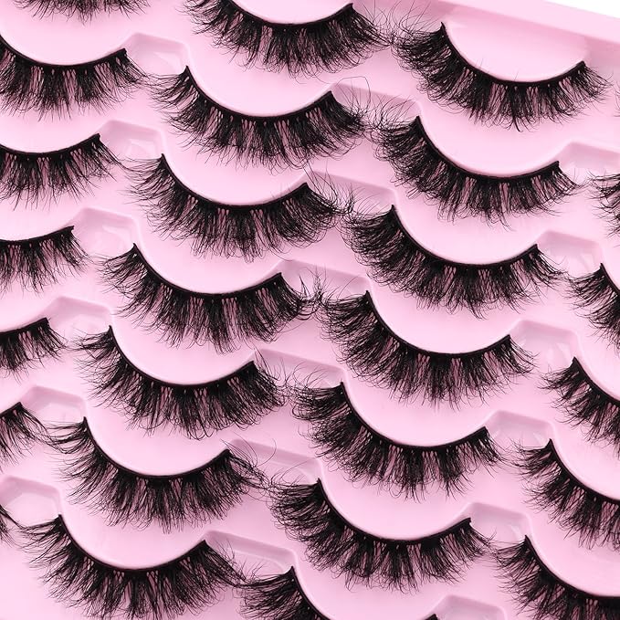 Mink Lashes Volume Cat Eye Thick zanlufly False Eyelashes Natural Curly Fake Eyelashes 18MM Full 8D Volume Lashes Pack 14 Pairs