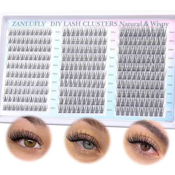 Lash Clusters Wispy Eyelash Clusters C-Curly Individual Lashes zanlufly Natural 300Pcs Cluster Lashes Eyelash Extension 10 12 14MM DIY Lash Extension
