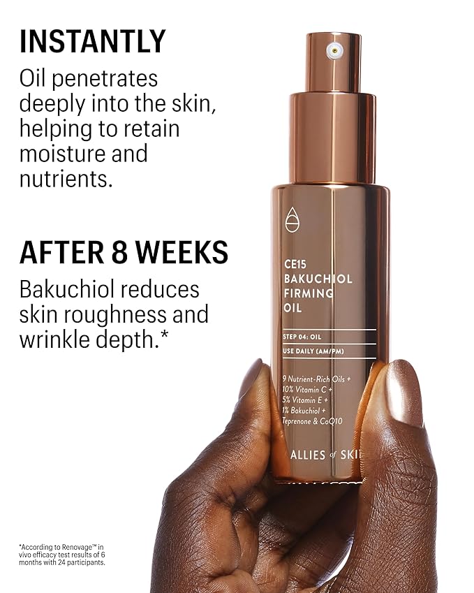 Allies of Skin CE15 Bakuchiol Firming Face Oil | Deeply Hydrating Retinol Alternative for Youthful Skin | 21 Active Ingredients with 10% Vitamin C, 5% Vitamin E and CoEnzyme Q10 | 1 fl oz