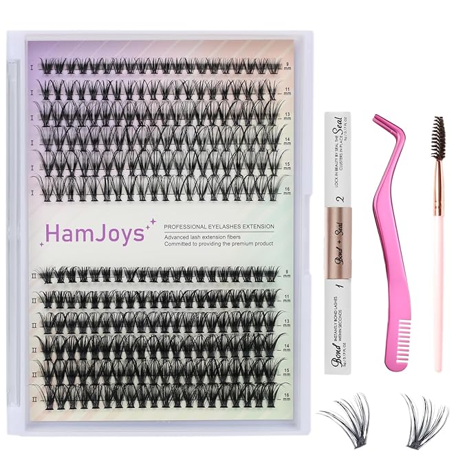 Lash Extension Kit DIY 240pcs Lash Clusters Eyelash Extension Kit, 9-16mm 20D 40D Individual Lashes Kit with Lash Bond and Seal, Lash Tweezers for Self Use (20D&40D, 0.07D, 9-16mm, Kit)
