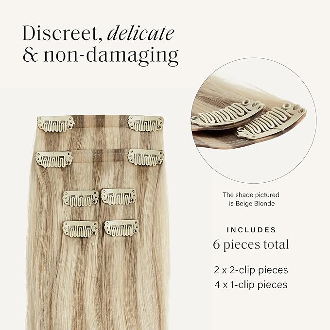Luxy 100% Remy Human Hair Extensions for Thin Hair Thinning Hair Fill-Ins – 6 Seamless Wefts Multi-Dimensional Color Blend - Natural-Looking Volume & Coverage 95 grams 20" Light Gray Thinning