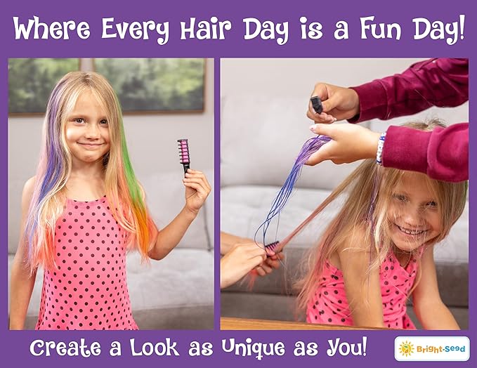 Bright Seed Hair Chalk For Girls Washable, Temporary Hair Color, Paint & Dye for Kids, Makeup Kit of 6 colors, Great Toy & Birthday Gifts for Kids Age 5 6 7 8 9 10 11 12 13, Craft for Tween & Teen