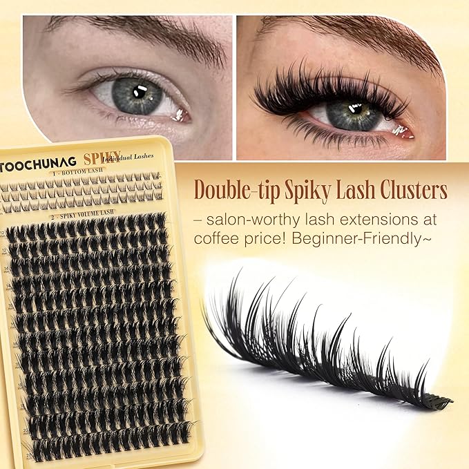 Thick Eyelash Clusters Spiky Lashes Clusters 12-20mm Volume Eyelashes Extensions with Bottom Lash Clusters D Curly Fairy Mink Cluster Lashes Extensions by TOOCHUNAG