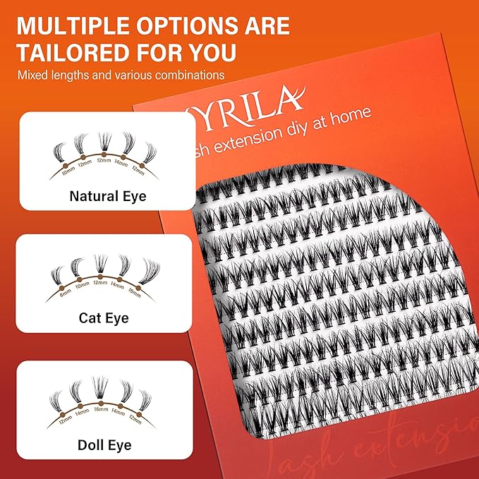 Lash Cluster 240pcs Individual Lashes,8-16mm Diy Lash Extension,C Curl Lash Clusters Wispy,3D Natural Lash Clusters Look Like Eyelash Extension DIY at Home (Orange 30P-C-8-16mix)
