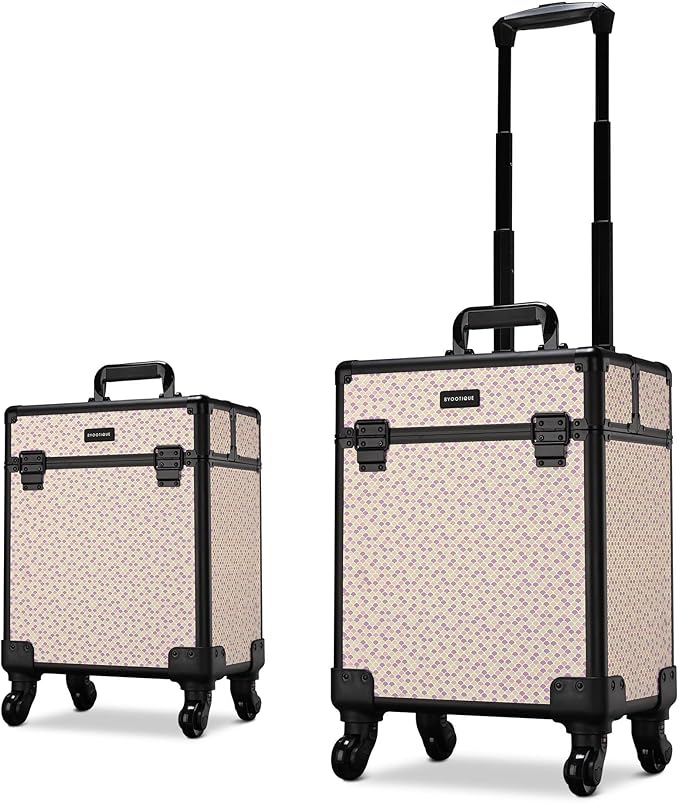 BYOOTIQUE Cosmetology Case on Wheels Cosmetic Trolley Travel Art Deco Tyrian
