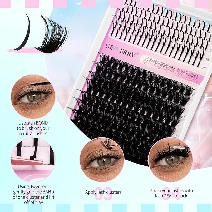 Lash Clusters with Spikes 100D Long 12-21mm Cluster Eyelash Extensions DIY Wispy Natural Lash Clusters Spiky Individual Lashes Eyelashes Mink by GEMERRY