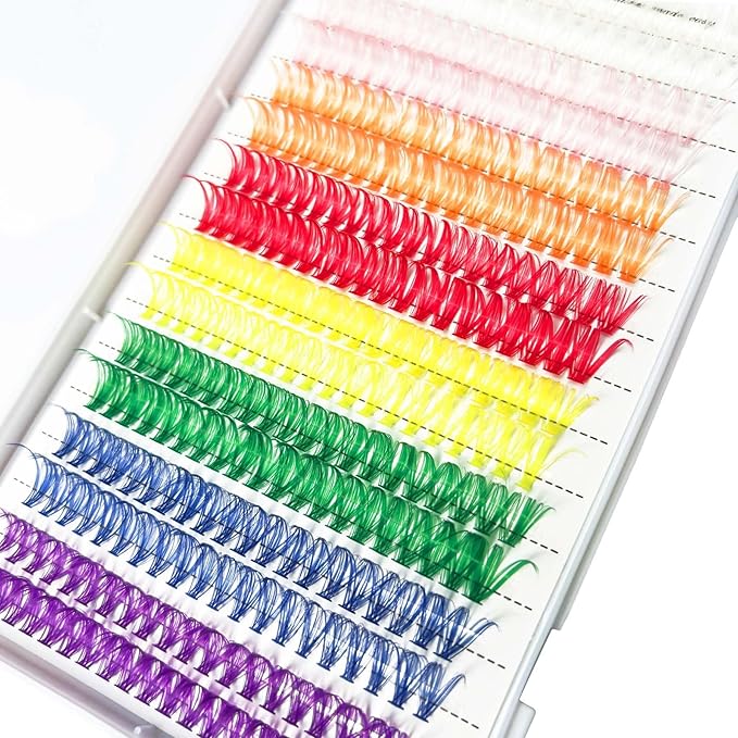 Colored Lash Clusters YASNAI DIY Colored Lash Extensions 320pcs Color Eyeash Extensions D Curl, 14/16mm Mix Lashes eye makeup, White Pink Orange Red Yellow Green Blue Purple