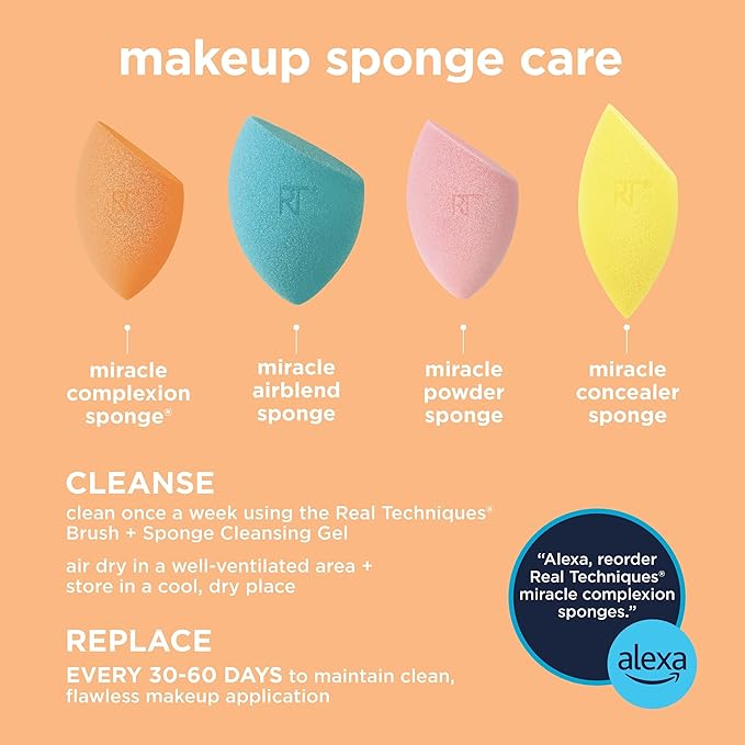 Real Techniques Matte & Merry Ultimate Blending 4 Piece Holiday Gift Set, Foundation Makeup Sponge, Dual-Sided Powder Puff, & 2 Makeup Brushes, Kitten Paw Brush, Stocking Stuffer, Limited Edition