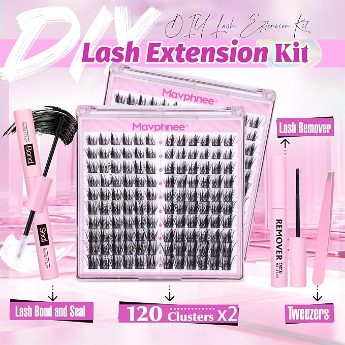 Fairy Lash Clusters Kit Wispy Eyelash Clusters Spiky Individual Lash Extensions Kit 10-16MM Anime Cluster Eyelash Extensions DIY Cluster Lashes, Lash Bond and Seal, Remover, Tweezers (2 Pack)